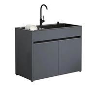 Meuble d'évier de garage en acier inoxydable noir durable avec rangement en aluminium nid d'abeille, robinet, distributeur de savon et plateau amovible - Nizer élégant et fonctionnel pour abri de