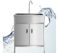 Meuble d'évier utilitaire - Lavabo autonome en acier inoxydable avec robinet pour buanderie, garage, ferme et utilisation en intérieur