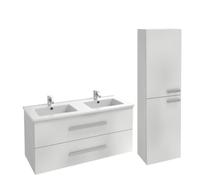 Meuble double vasque 120 cm Ola Up blanc brillant + colonne + miroir et spots