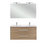 Meuble double vasque 120 cm JACOB DELAFON Ola Up chêne colorado avec miroir et spot