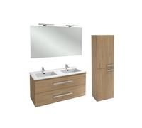Meuble double vasque 120 cm Ola Up chêne + colonne + miroir et spots