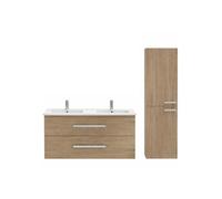 Jacob Delafon Meuble Double Vasque 120 cm Ola up + Colonne de Salle de Bain chêne