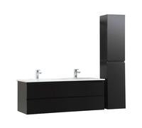 Meuble double vasque 120cm avec plan céramique SORRENTO Noir + colonne