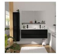 Meuble double vasque 120cm avec plan céramique SORRENTO Noir + miroir +colonne
