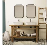 Meuble double vasque sur pieds OFICIO 140cm en chêne massif esprit établi