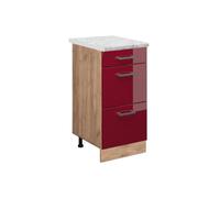 Meuble elements separes bas cuisine R-Line, 40 cm PT Marbre, Rouge bordeaux Haute brillance, Vicco