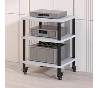 Meuble en Bois et Acier avec roulettes et Étagères Support Multimédia, Vidéo Armoire d'équipement Multifonctionnel Tour, Support de Stockage Composants Stéréo(White,72.5cm/28.5in)