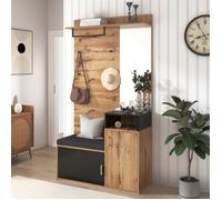 Meuble Entrée 4en1 - Garde-robe Miroir Chaussures Tabouret - Gain de Place - Design Complet Mural