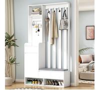 Meuble entree avec banc de rangement rembourré et tableau à fiches, Vestiaire d'entrée avec Meuble a chaussures, Blanc,