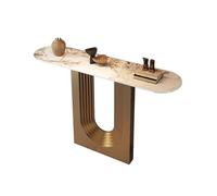 Meuble Entree Couloir avec Plateau en Pierre Frittée Italienne, Console Meuble Minimaliste pour Salon, Entrée, Chambre, Bureau ou Petit Espace(Gold,90 * 35 * 85cm)