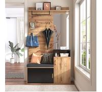 Meuble Entrée Mural Complet 4 en 1 : Garde-robe, Miroir, Armoire à Chaussures et Tabouret - Gain de Place & Design