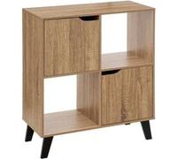 Meuble etagere carree en bois MDF naturel avec pieds noirs en bois d'hevea - Longueur 67.6 x Profondeur 32.5 x Hauteur 80 cm -PEGANE- naturel G