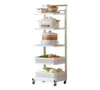 Meuble Etagere Cuisine Support pour Micro-Ondes avec Roulettes Chariot de Rangement à Roulettes Étagère de Rangement Réglable en Hauteur avec Panier en Filet pour Salon Cuisine et Balcon(White,40.5*34