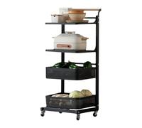 Meuble Etagere Cuisine Support pour Micro-Ondes avec Roulettes Chariot de Rangement à Roulettes Étagère de Rangement Réglable en Hauteur avec Panier en Filet pour Salon Cuisine et Balcon(Black,40.5*34