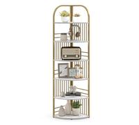 Meuble Étagère d'Angle à 6 Niveaux 181,5 cm COSTWAY, Présentoir Vertical, Support de Plantes pour Salon Chambre Bureau, Blanc et Or