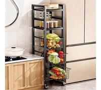 Meuble étagère de Cuisine à 5 Niveaux for Petits Espaces, Chariot de Rangement à roulettes avec 3 Paniers Coulissants, Etageres Metalliques de Rangement à roulettes for Salon, Balcon
