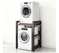 Meuble étagère De Rangement Dessus Machine à Laver Support De Rangement Pour Lave-linge Kit D'empilage 3 Hauteurs Réglables Capacité De Charge 300kg Pour Salle De Bain Buanderie BlackFrame+TeakTop