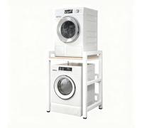 Meuble étagère De Rangement Dessus Machine à Laver Support De Rangement Pour Lave-linge Kit D'empilage 3 Hauteurs Réglables Capacité De Charge 300kg Pour Salle De Bain Buanderie WhiteFrame+WalnutTop