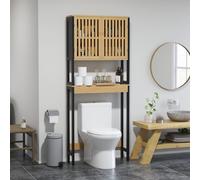 kleankin Étagère de toilettes au-dessus WC 2 portes et étagère ouverte 60×21,5×172 cm Bambou