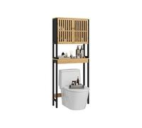Meuble étagère dessus WC - 2 portes, 2 étagères - MDF noir bois bambou verni