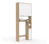 IDMarket – Meuble étagère dessus WC WALLIS – Bois façon hêtre et blanc