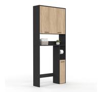 IDMarket Meuble étagère Wallis dessus WC Noir et bois façon hêtre