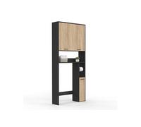 IDMarket Meuble étagère Wallis dessus WC Noir et bois façon hêtre