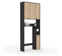 IDMarket Meuble étagère Wallis dessus WC Noir et bois façon hêtre
