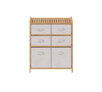 - Meuble étagère double 6 paniers - Banc et Marron