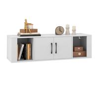 Meuble Étagère Murale à 2 Portes COSTWAY, Armoire de Rangement Flottant à 2 Cubes Ouverts sous Télévision Bureau de Console, Blanc