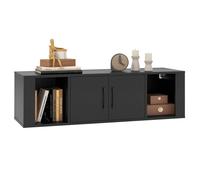 Meuble Étagère Murale à 2 Portes COSTWAY, Armoire de Rangement Flottant avec 2 Cubes Ouverts sous Télévision Bureau de Console,Noir