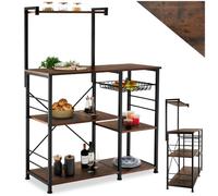 MEUBLE ETAGERE - TECTAKE - Étagère de cuisine CRAWLEY 6 Étagères et panier grillagé coulissant en Bois et Acier - Bois Foncé