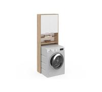 IDMarket Meuble étagères de rangement dessus machine à laver et WC Wallis Blanc et hêtre
