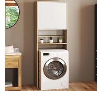 IDMarket Meuble étagères de rangement dessus machine à laver et WC Wallis Blanc et hêtre
