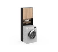 IDMarket - Meuble étagères de rangement dessus machine à laver et WC WALLIS noir et bois façon hêtre