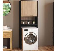 IDMarket Étagère de rangement WALLIS dessus machine à laver et WC noir bois façon hêtre