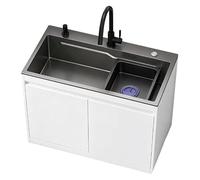 Meuble Évier Autoportant En Acier Inoxydable, Évier Utilitaire À Un Bac Robinet Dual Eau Chaude Et Froide Rangement En Aluminium Nid D'Abeille Pour Cuisine Salle De Bain Extérieur