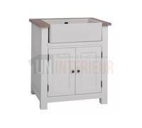 Meuble évier de cuisine en pin massif, évier timbre inclus - Straight : Finition - Blanc, Plateau - Chêne massif naturel