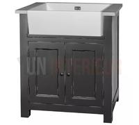 Meuble évier de cuisine en pin massif, évier timbre inclus - Straight : Finition - Blanc, Plateau - Zinc brossé acier