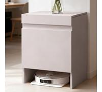 Meuble for Aspirateur Robot, Étagère Rangement 2 en 1 avec Portes, Idéal for Petit Espace, Table de Chevet ou Bureau à Domicile, Finition Bois Naturel(Grey)