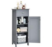 CostwayMeuble de Salle de Bain sur Pieds avec 1 Porte Tiroir 2 Étagères Réglables et Dispositif Anti-Dumping 35x30x87,5CM Gris