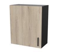 Meuble haut 1 porte 60 cm Origan noir et bois - Naturel -