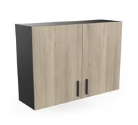 Meuble haut 2 portes 100 cm Origan noir et bois