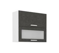 Meuble haut 2 portes basculantes - L 80 x P 31,6 x H 72 - Gris mat - LASSEN