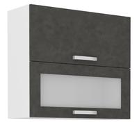 Meuble haut 2 portes basculantes - L 80 x P 31,6 x H 72 - Gris mat - LASSEN