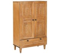 Meuble haut avec porte, marron clair, 60 x 33 x 100 cm, en bois de manguier massif, espace de rangement, armoire pour salon, salle à manger