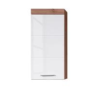 Meuble haut blanc brillant et chêne noueux 1 porte Kelia 37 cm