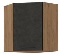 Meuble haut d'angle ROCK - Mélaminé décor chêne lancelot et gris matera - 1 porte - L58 x H72 cm