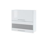 Meuble haut de cuisine Bellissi Blanc Brillant 2 portes relevables avec vitre opaque L 80 cm - Cuisineandcie