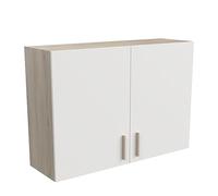 Demeyere Meuble Haut de Cuisine Modulable 2 Portes - Cuisine Complete ‟Origan” - Coloris Blanc Mat & Chêne - 100 x 30 x 70 cm